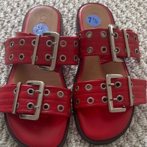 Red Buckle Strap Sandals